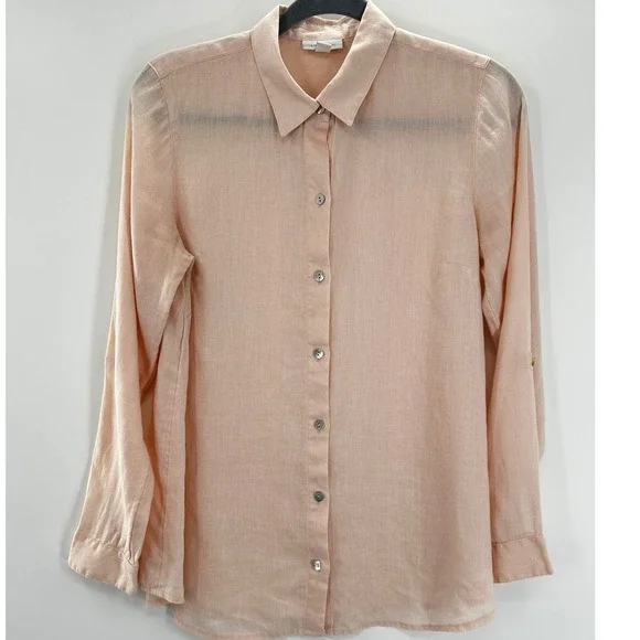 J Jill Womens Love Linen Blouse Peach Button Up Shirt Minimalist Quiet Luxury - Picture 2 of 9